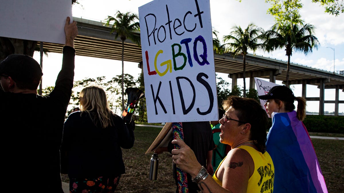 Marchers in Fort Myers protest Florida's "Don't Say Gay" legislation