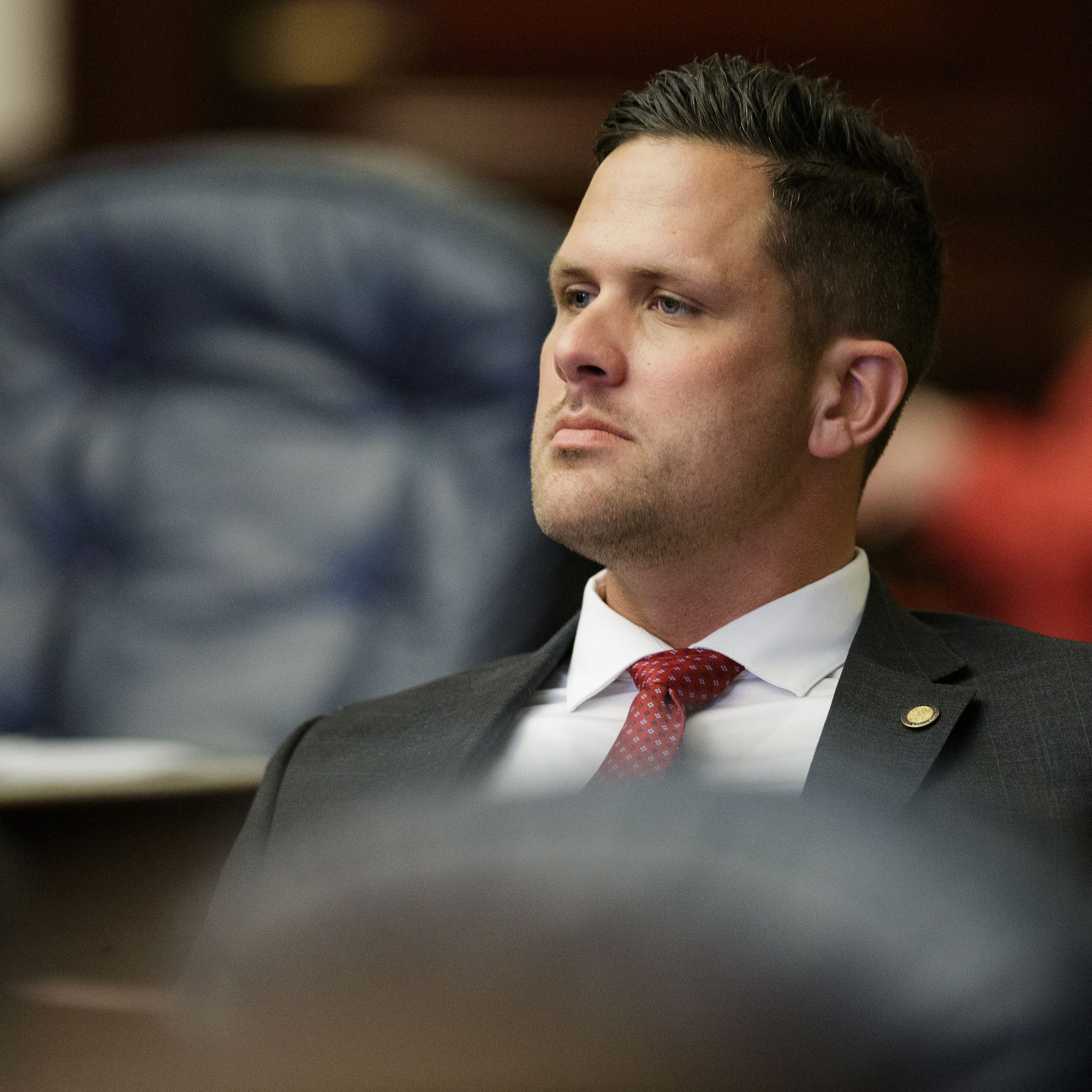 Rep. Joe Harding, R- Williston, listens to debate on a bill on the House floor Thursday, March 10, 2022.