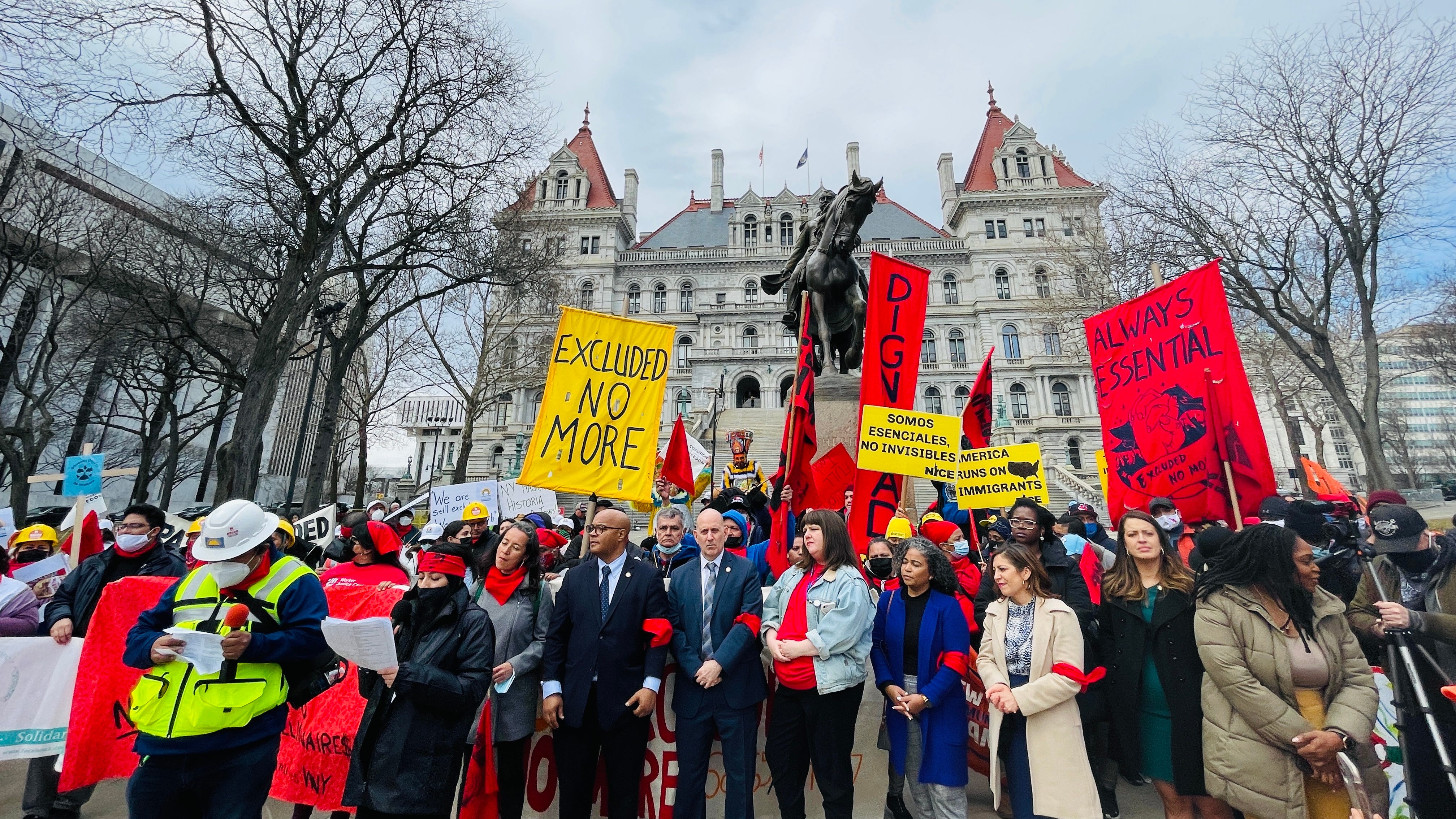 Advocates, residents and state lawmakers rallied in Albany on March 23, 2022, in support of funding and policies for excluded workers and undocumented New Yorkers ahead of the state's budget deadline.