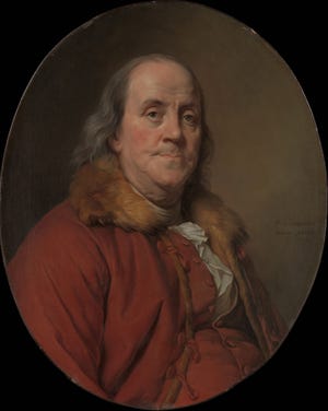 Benjamin Franklin portrait from 1778, by Joseph Siffred Duplessis
