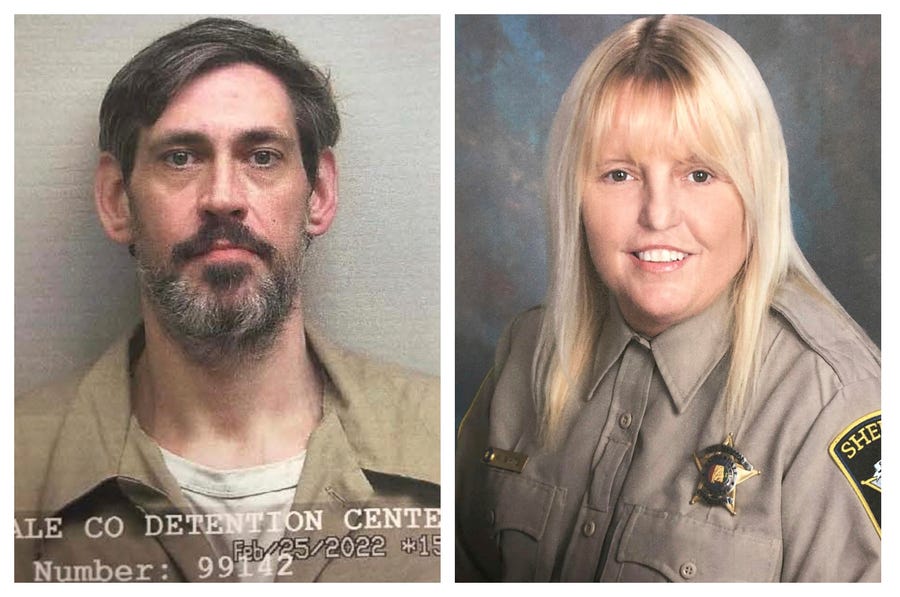 This combination of photos provided by the U.S. Marshals Service and Lauderdale County Sheriff's Office in April 2022 shows Casey Cole White, left, and Assistant Director of Corrections Vicky White. On Saturday, April 30, 2022, the Lauderdale County Sheriff's Office said that Vicky White disappeared while escorting inmate Casey Cole White, being held on capital murder charges, in Florence, Ala. The inmate is also missing.