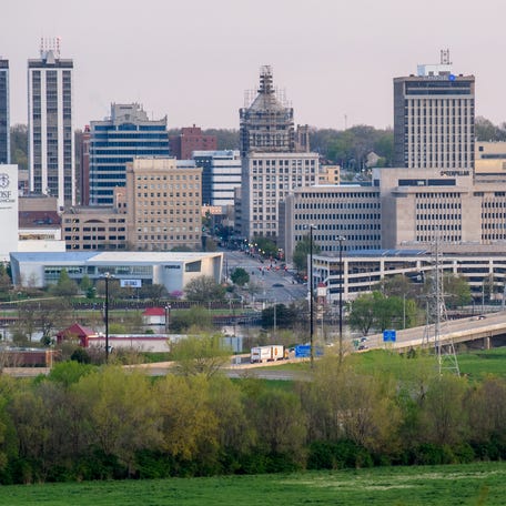 The best view of the Peoria skyline is probably from East Peoria, specifically Fondulac Drive, which offers several scenic overlooks along its curving route on the bluff overlooking the Illinois River Valley.