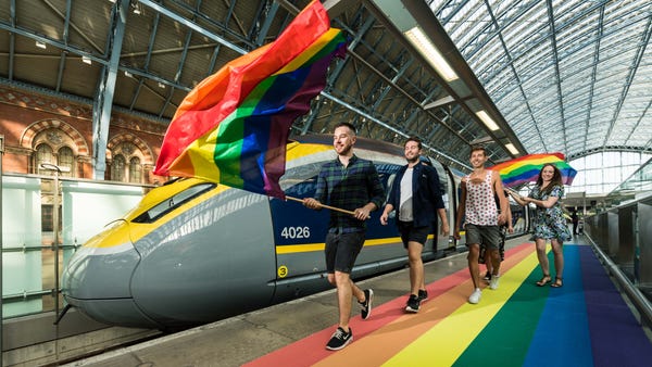 Passengers traveling by Eurostar to London to cele