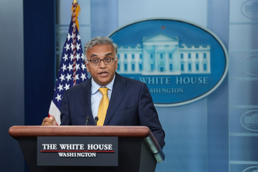 White House COVID-19 Response Coordinator Dr. Ashish Jha speaks at the daily press briefing at the White House on June 02, 2022 in Washington, DC.