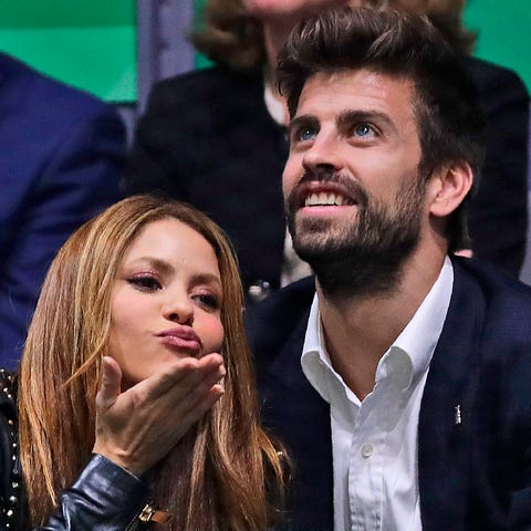 FILE - Colombian singer Shakira blows a kiss next 