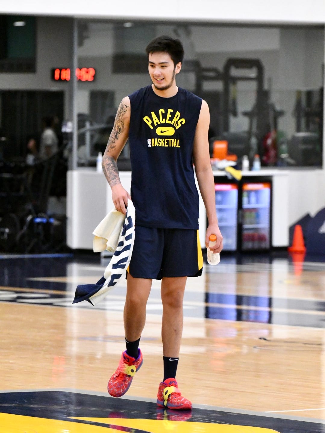 Adelaide 36ers center Kai Sotto speaks to the media after his Pacers pre- draft workout