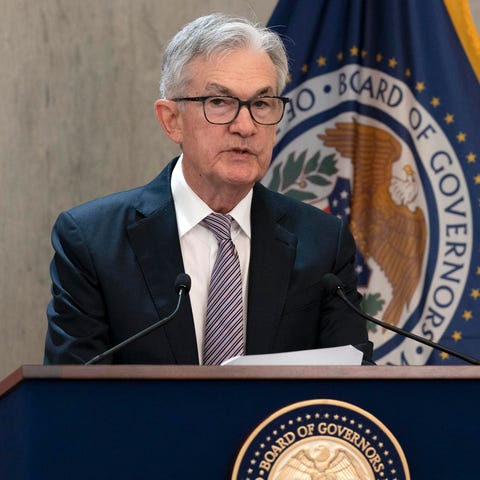 Federal Reserve Board Chair Jerome Powell speaks d