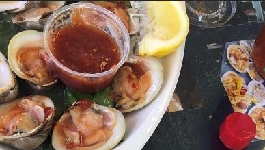 Raw bar options like clams and oysters at Park Seafood Clam Bar on the boardwalk in Seaside Park.