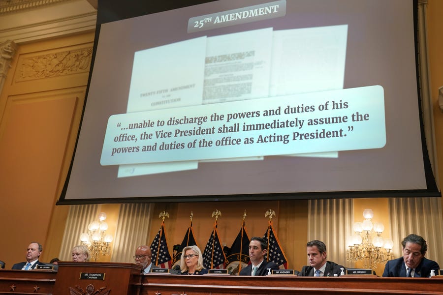 A highlight of the 25th Amendment, removal of the President, is displayed during a public hearing before the House select committee investigating the Jan. 6 attack on the U.S. Capitol, Tuesday, June 28, 2022, at the Capitol in Washington.