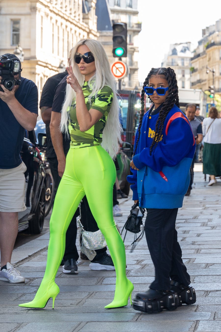 July 5, 2022: Kim Kardashian and North West are seen during the Paris Fashion Week in Paris, France.