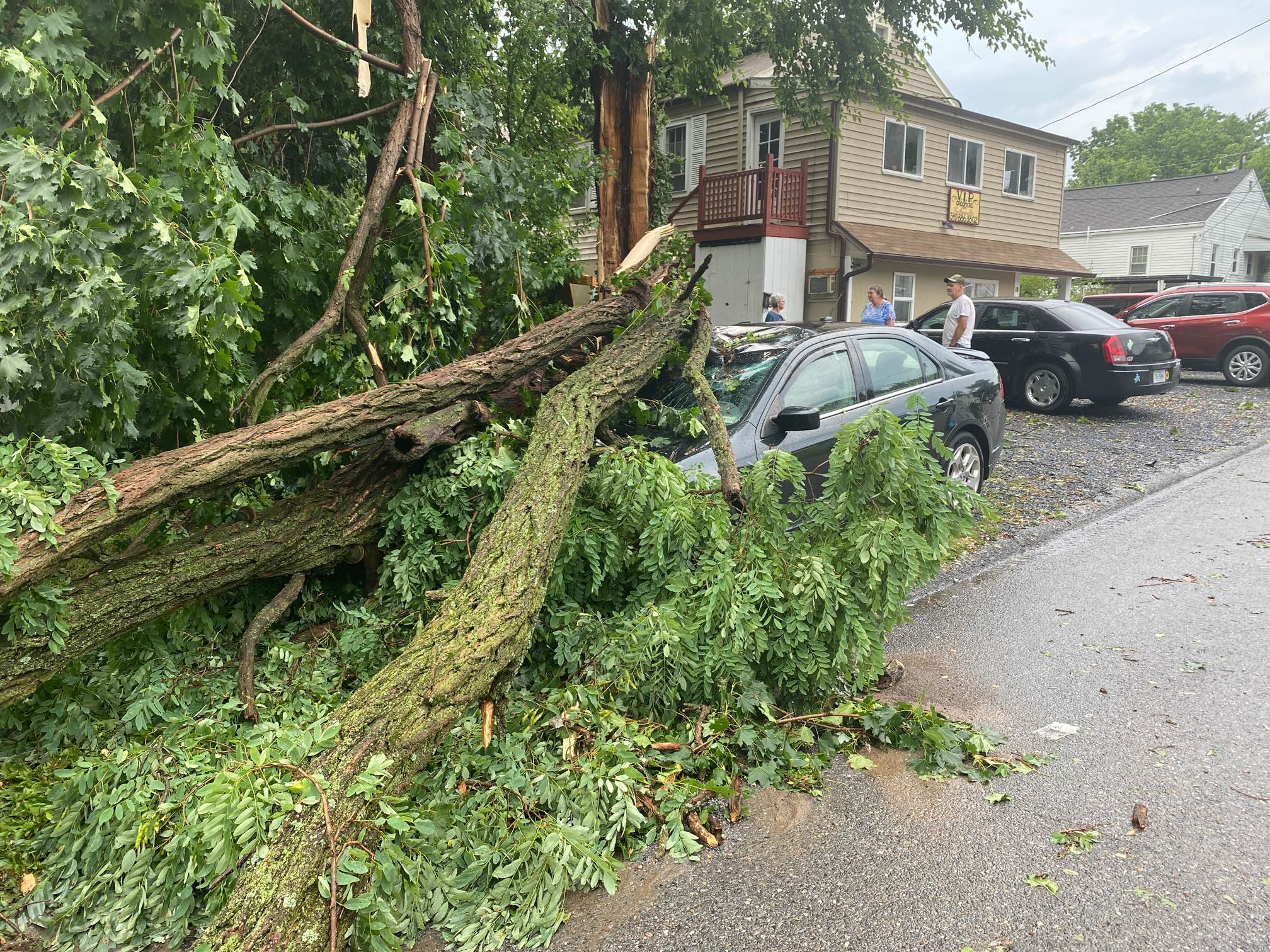 What sort of weather event did Staunton see? It wasn't a tornado.