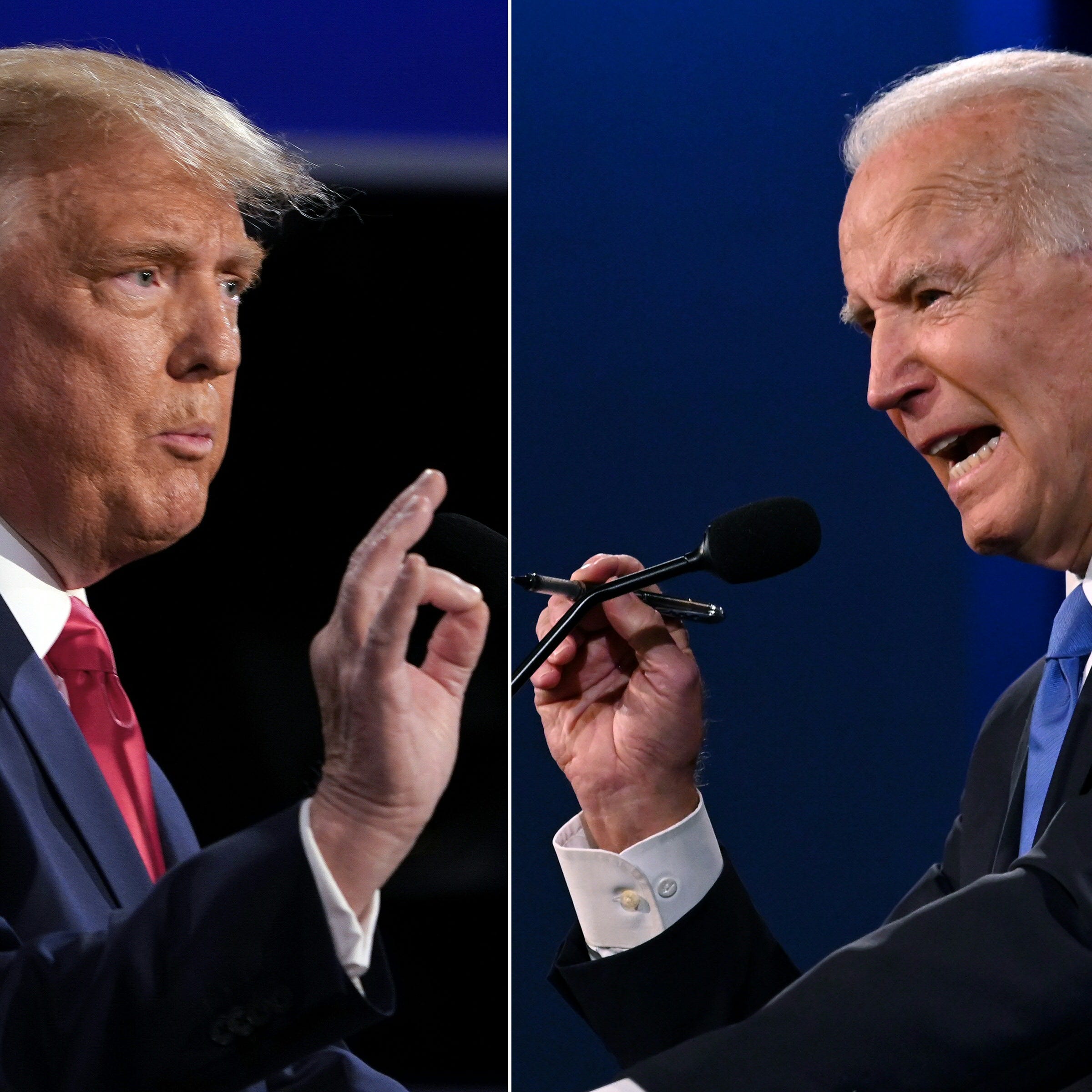 Donald Trump and Joe Biden face off during the final presidential debate in Nashville, Tenn., on Oct. 22, 2020.