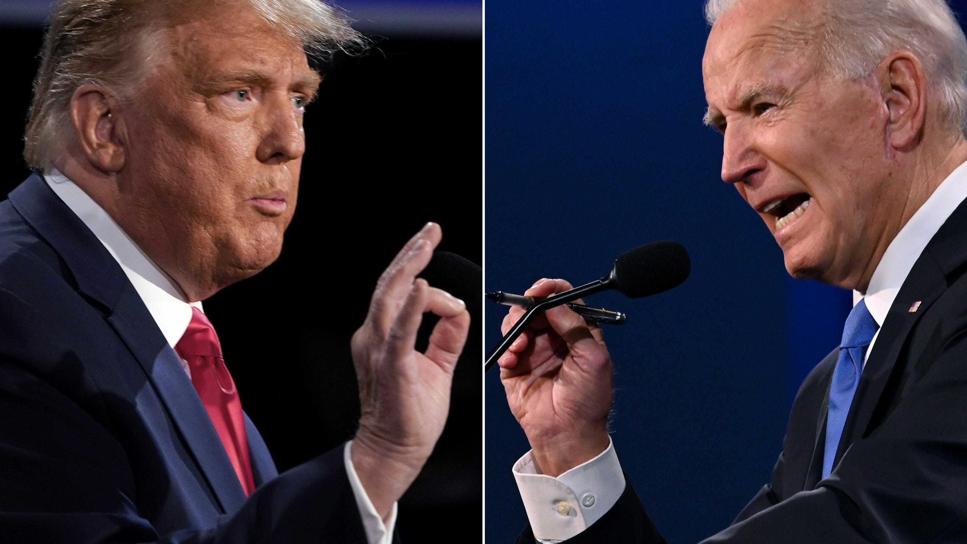 Donald Trump and Joe Biden face off during the final presidential debate in Nashville, Tenn., on Oct. 22, 2020.