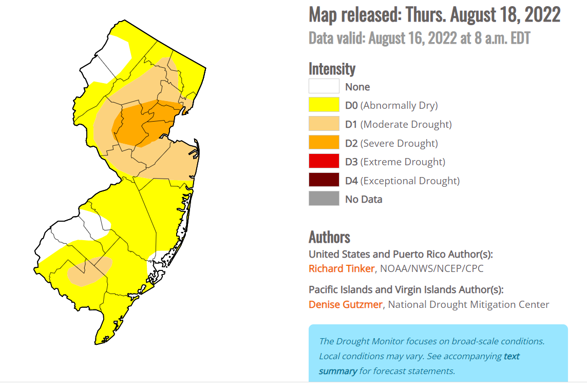 New Jersey Severe Drought Map Extends To Seven Counties