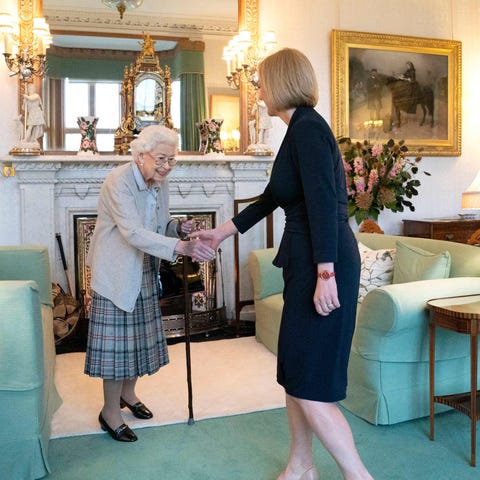 Queen Elizabeth II greets Liz Truss, her 14th prim