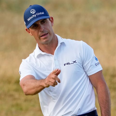 Billy Horschel reacts after a shot on the 17th hol