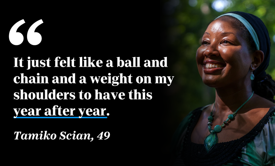 Tamiko Scian's education spanned three universities, culminating in a master's degree in communications at Howard University in Washington D.C. But the $80,000 she has owed for years fills her with anxiety.