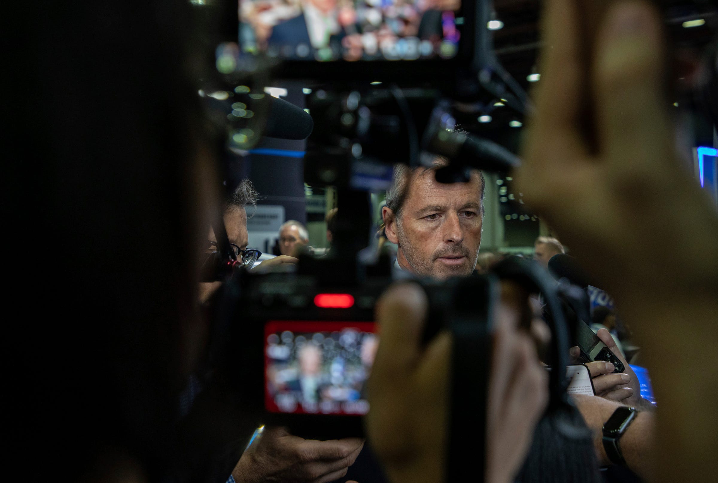 Steve Majoros, vice president and director of Chevrolet marketing answers questions from media members during the 2022 North American International Auto Show inside the Huntington Place convention center in Detroit on Wednesday, Sept. 14, 2022.