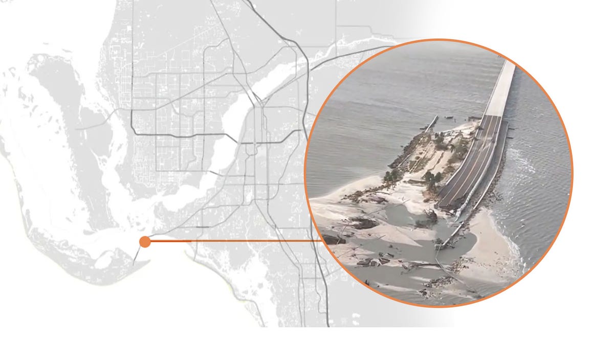 Annotated maps and video show before and after view of destruction from Hurricane Ian.