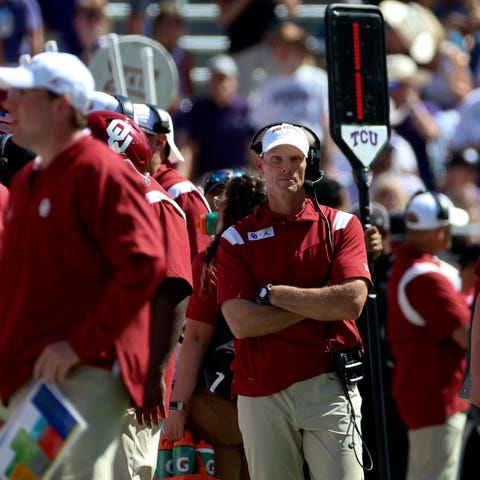 Oklahoma coach Brent Venables reacts during the se