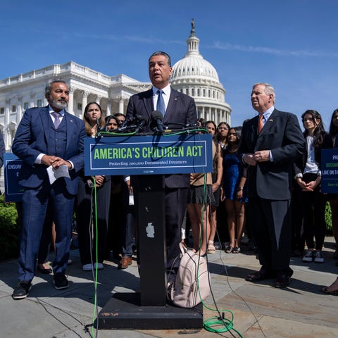 Sen. Alex Padilla, D-Calif., speaks during a news 