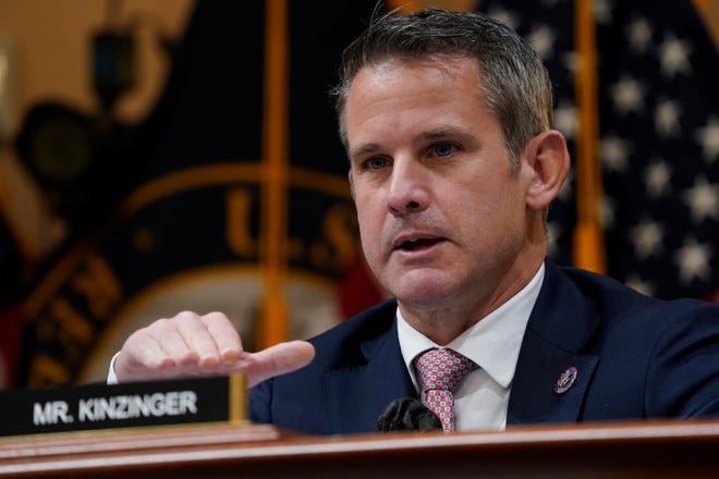 Rep. Adam Kinzinger (R-Ill.) speaks during the Oct. 13, 2022 hearing of the committee to investigate the January 6 attack on the United States Capitol in Washington DC.
