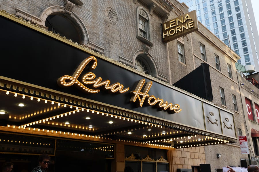 A view of signage at the Nederlander Organization's unveiling of Broadway's new Lena Horne Theatre on Nov. 1, 2022, in New York City.