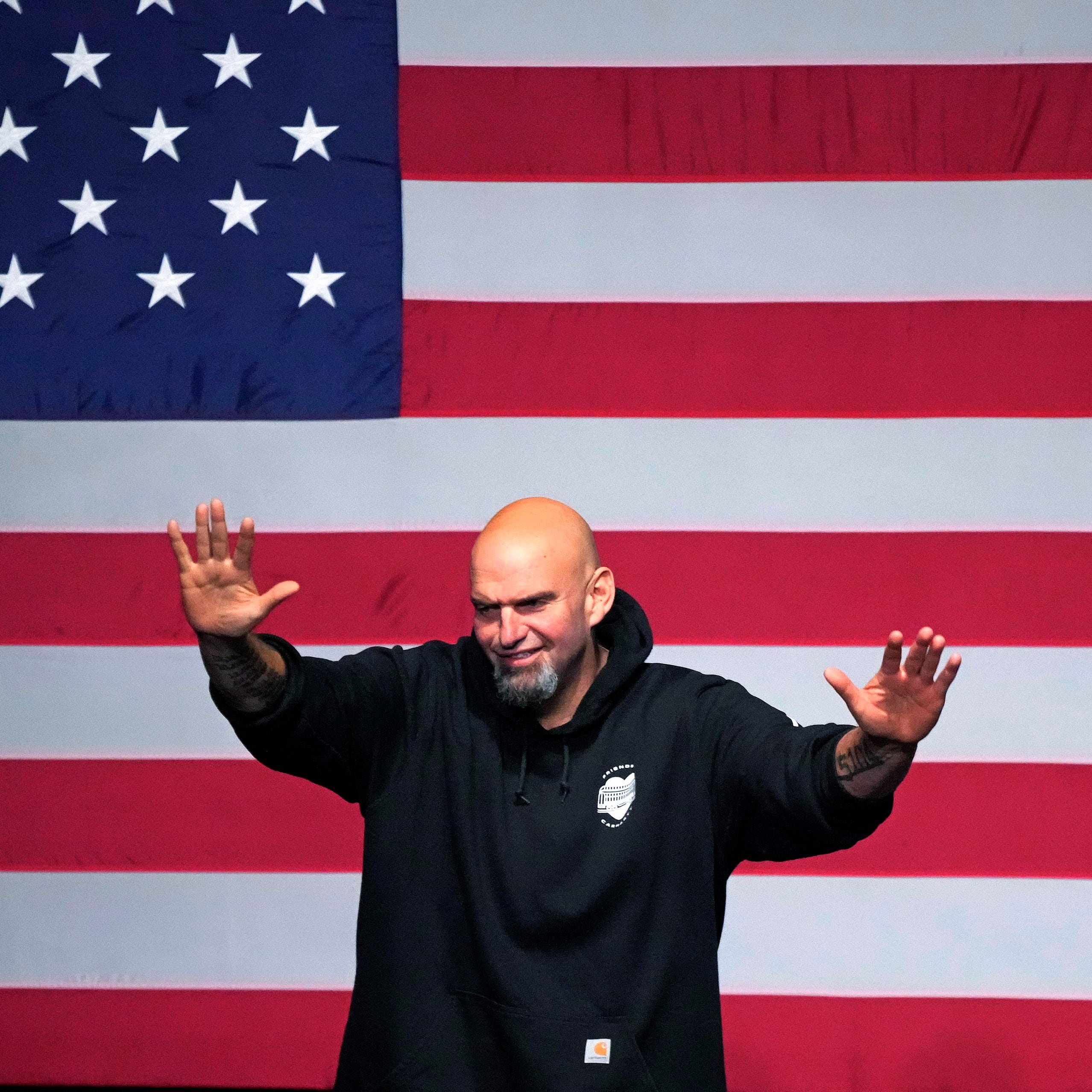 November 9, 2022: Pennsylvania Lt. Gov. John Fetterman, Democratic candidate for U.S. Senate, waves to supporters after addressing an election night party in Pittsburgh. Fetterman defeated Republican Mehmet Oz to win the Senate seat.