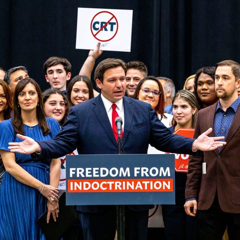 Florida Gov. Ron DeSantis addresses the crowd befo