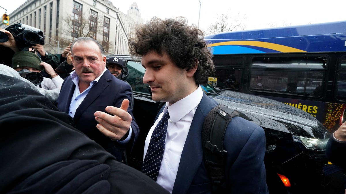 Sam Bankman-Fried arrives to enter a plea before U.S. District Judge Lewis Kaplan in federal court on Tuesday in Manhattan.