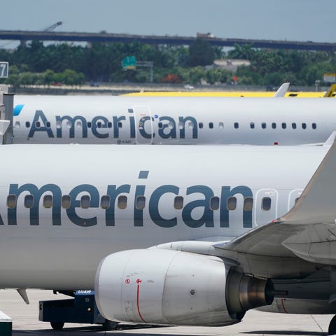 Two American Airlines Boeing 737s are shown at the