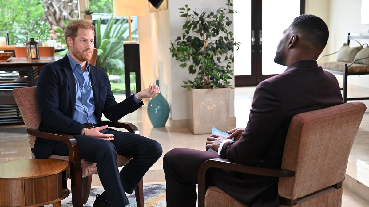 GOOD MORNING AMERICA  - Michael Strahan interviews Prince Harry in Los Angeles, California on Tuesday, January 3, 2023.  The interview airs Monday, January 9, 2023 on ABC's ''Good Morning America.''   (ABC/Richard Harbaugh)   PRINCE HARRY, MICHAEL STRAHAN 