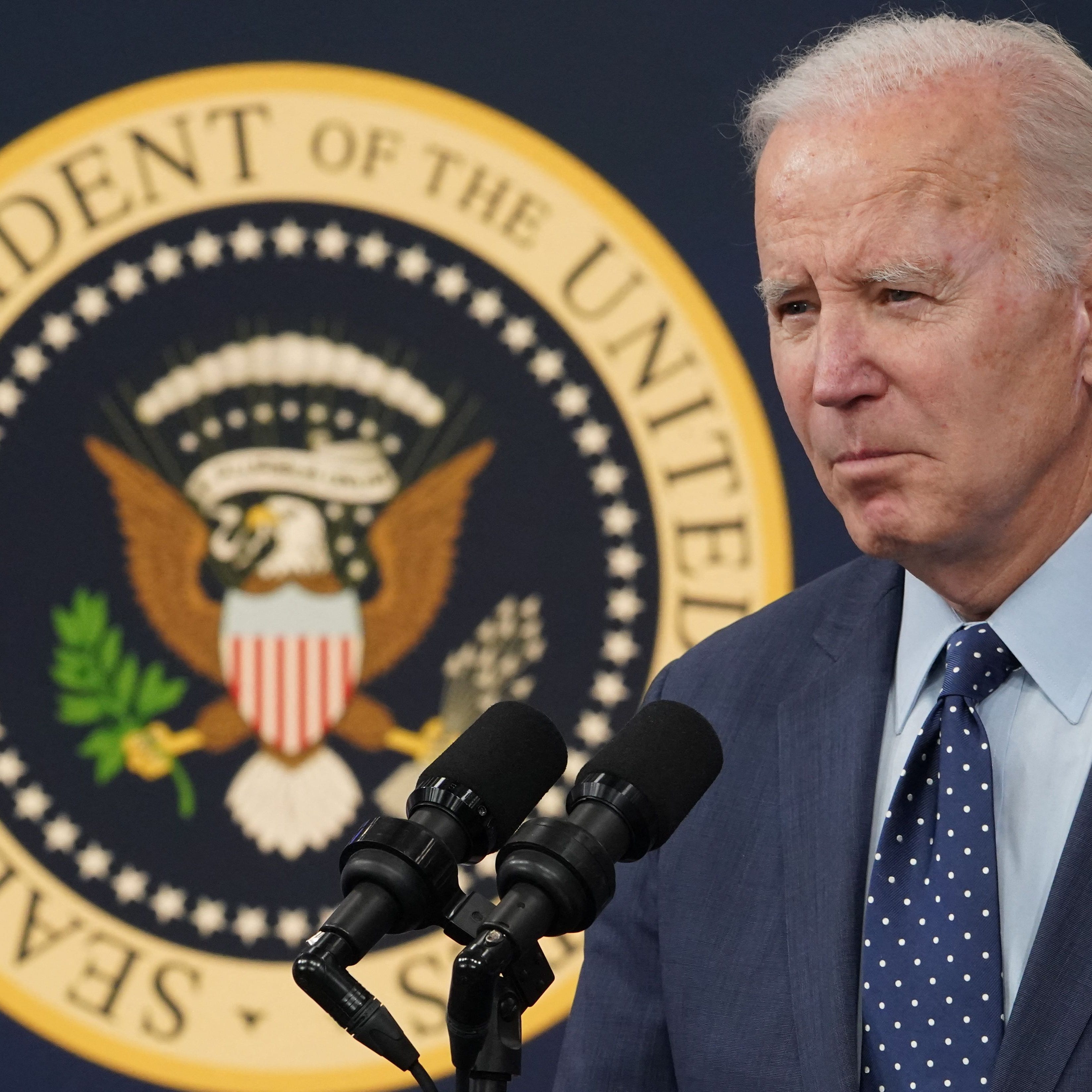 US President Joe Biden speaks about the administration's response to recent aerial objects at the White House House in Washington, DC, on February 16, 2023. - Biden addressed Americans  about a sophisticated Chinese balloon and three subsequent unidentified aerial objects shot down over North America this month.