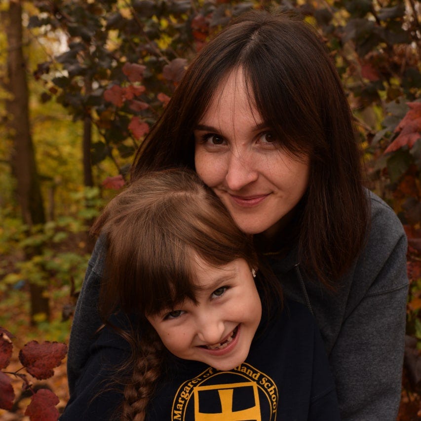 Viktoriia Sydorska, 33, and her daughter, Varvara, 7, evacuated to Lviv, Ukraine, after their hometown of Kherson was overrun by Russian troops. Varvara has been attending school online but misses her friends and her school work is disrupted by frequent air raid sirens.