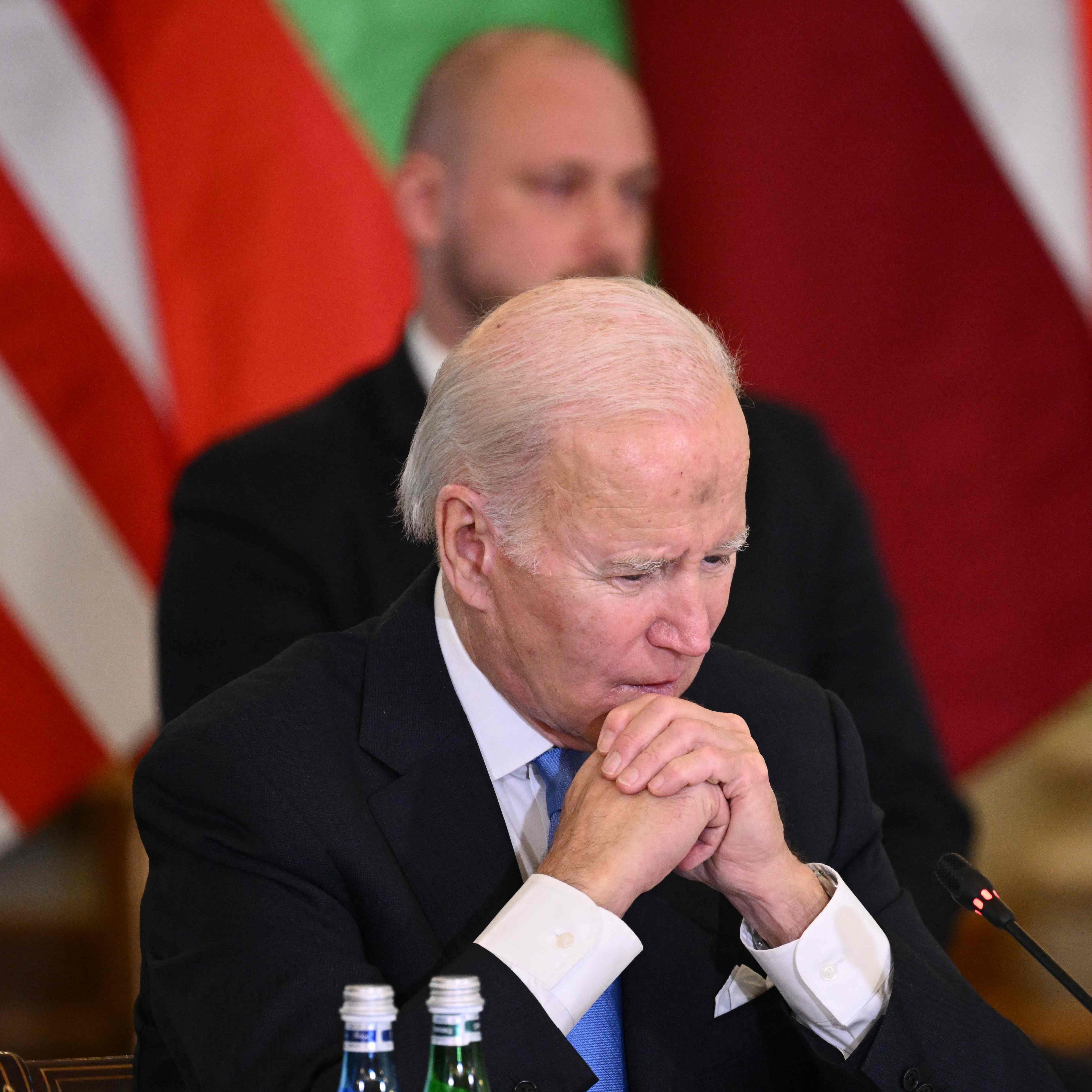 US President Joe Biden attends the Extraordinary Summit of the NATO Bucharest Nine (B9) at the Presidential Palace in Warsaw on February 22, 2023. (Photo by Mandel NGAN / AFP) (Photo by MANDEL NGAN/AFP via Getty Images) ORIG FILE ID: AFP_339T3AR.jpg