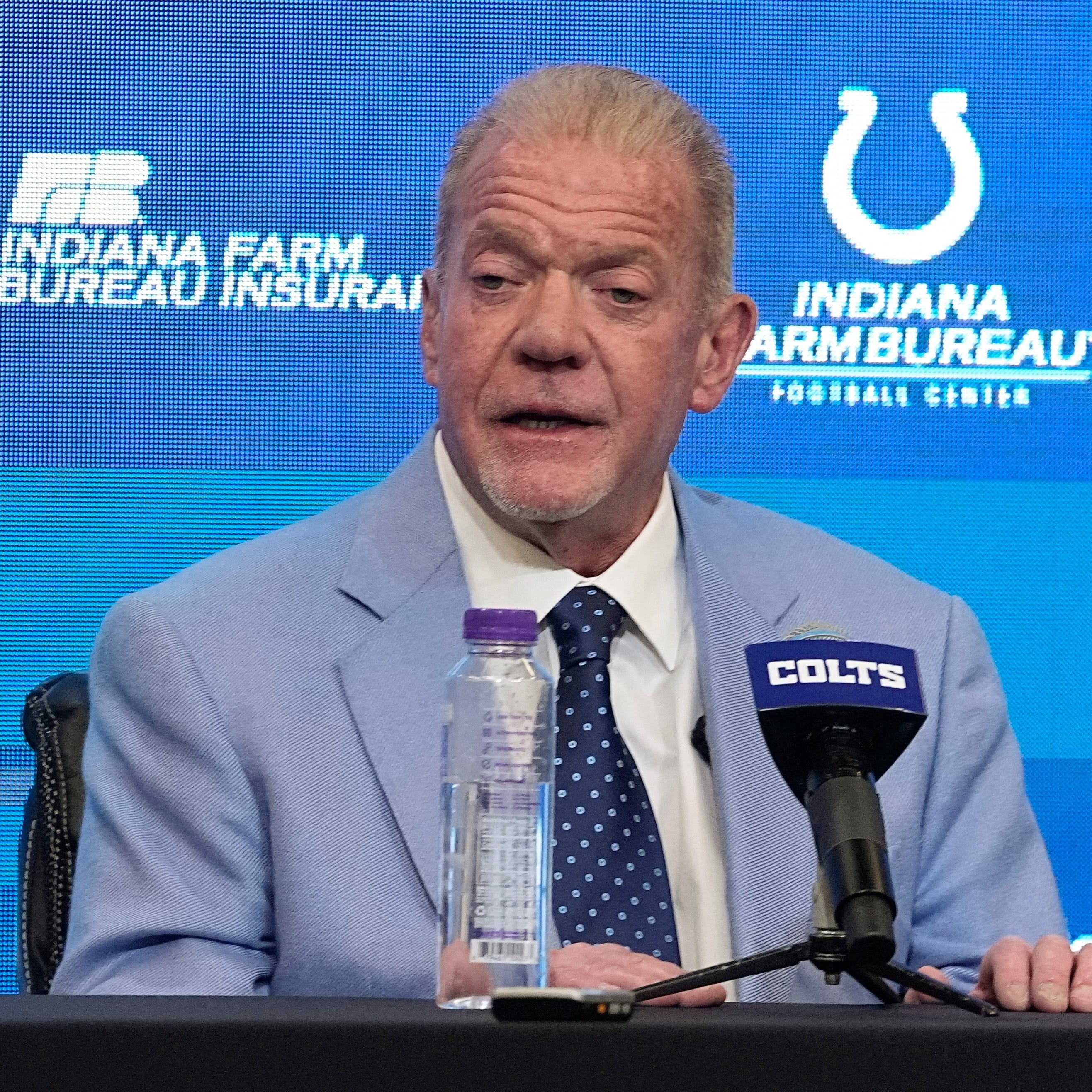 Indianapolis Colts owner Jim Irsay speaks during a news conference, Tuesday, Feb. 14, 2023, in Indianapolis. Shane Steichen was introduced as the Colts new head coach.