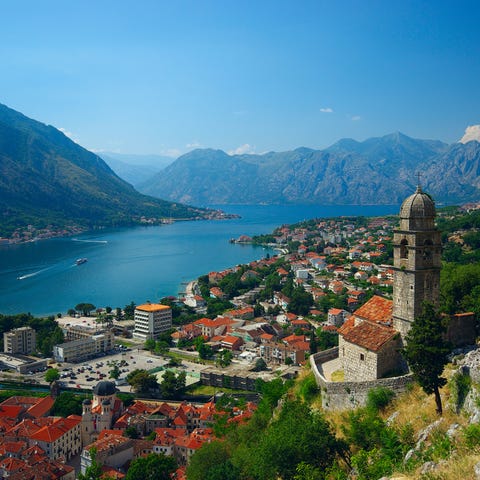 Hazy summer scenery of Kotor Bay