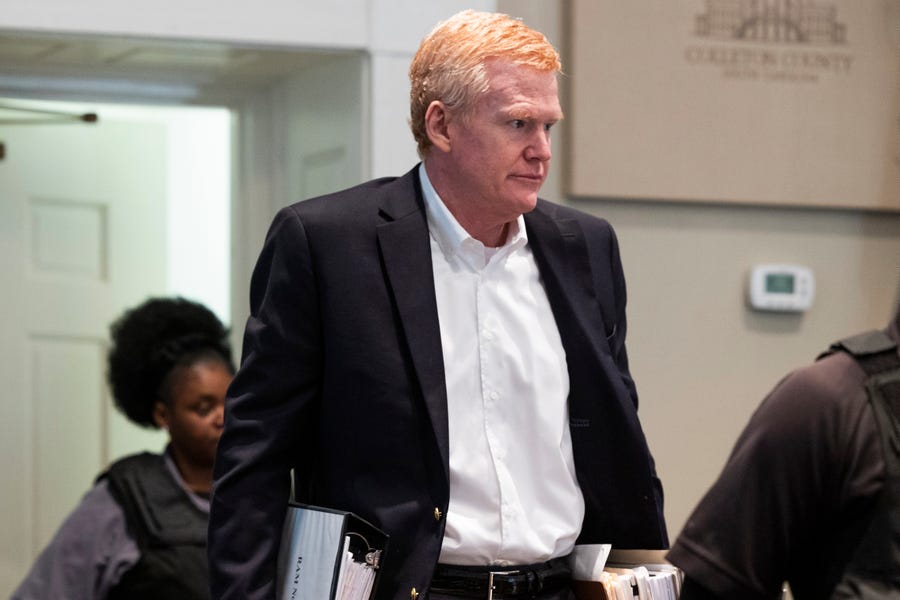 Alex Murdaugh enters the courtroom before closing arguments begin in his trial for murder at the Colleton County Courthouse in Walterboro, S.C. on Wednesday, March 1, 2023.