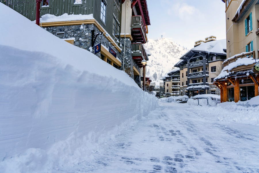 This photo provided by Palisades Tahoe shows a snow-covered Palisades Tahoe ski resort in Olympic Valley, Calif., on Wednesday, March 1, 2023.