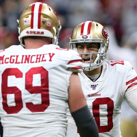 Longtime 49ers teammates Jimmy Garoppolo (10) and 