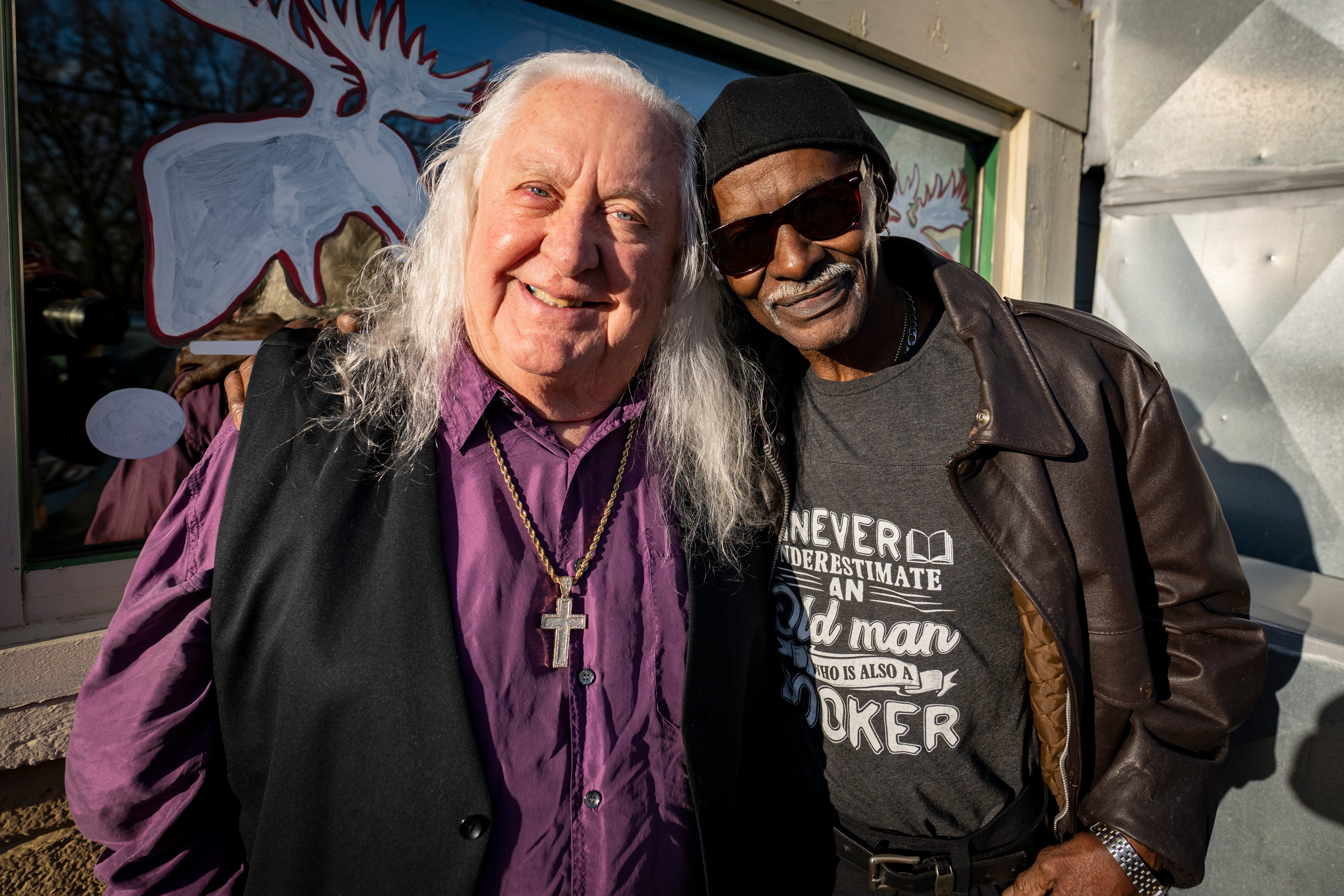 Fred Booker, right, and keyboardist Michael Henderson, who have performed together off and on since they were teens in the 1960s, before a show in Beech Grove with their band Soul Express.