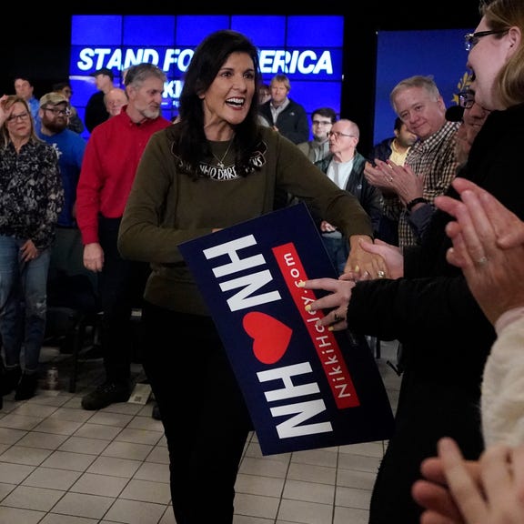 Republican presidential candidate, former ambassador to the United Nations Nikki Haley during a campaign stop Monday, March 27, 2023, in Dover, N.H.