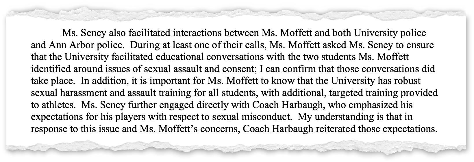 A July 2021 letter from an attorney representing the University of Michigan to Mary Moffett’s attorney summarizes the steps school officials took in response to her letter.