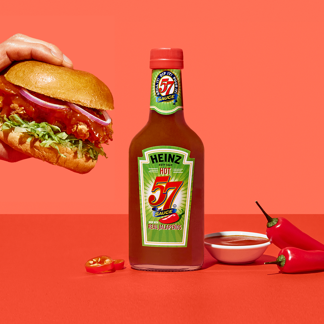 The new Heinz Hot 57 Sauce, out now, has jalapeño pepper purée as an ingredient and "is the perfect low-cost way to add heat and elevate your meals," the Heinz website states.