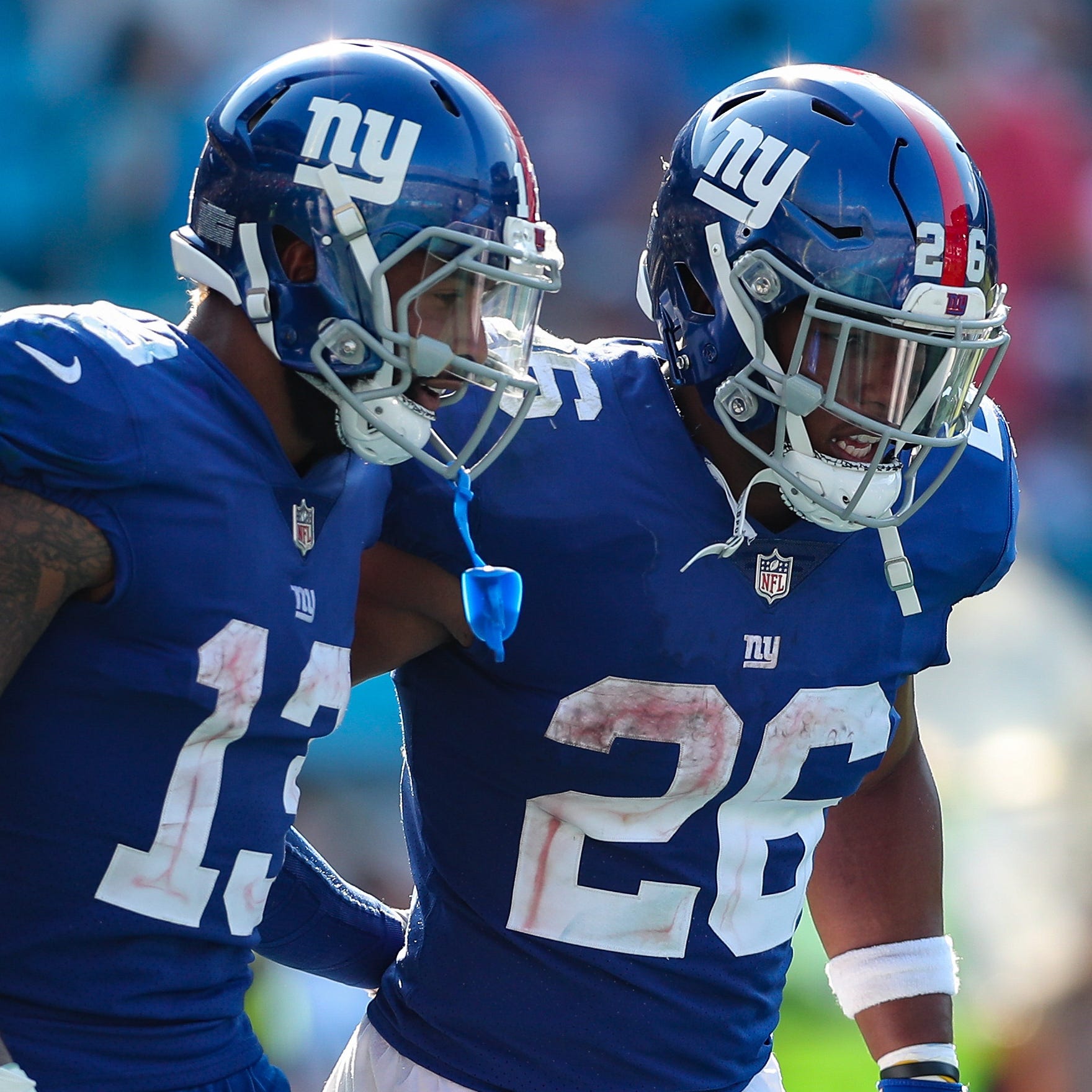 WR Odell Beckham and RB Saquon Barkley (26) were teammates for one season with the New York Giants in 2018.