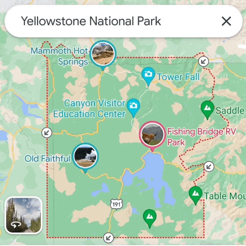 Photo highlights allow Google Maps user to see points of interest in national parks.