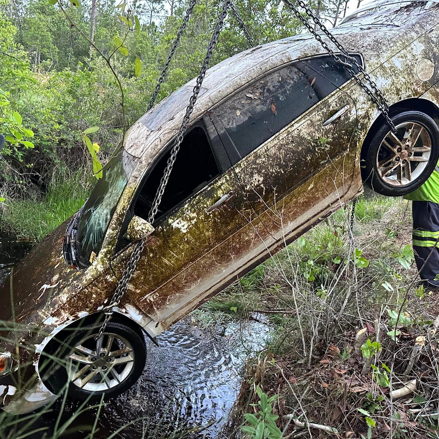 The car of Bob Heikka is recovered in Port Orange, Florida on April 8, 2023.