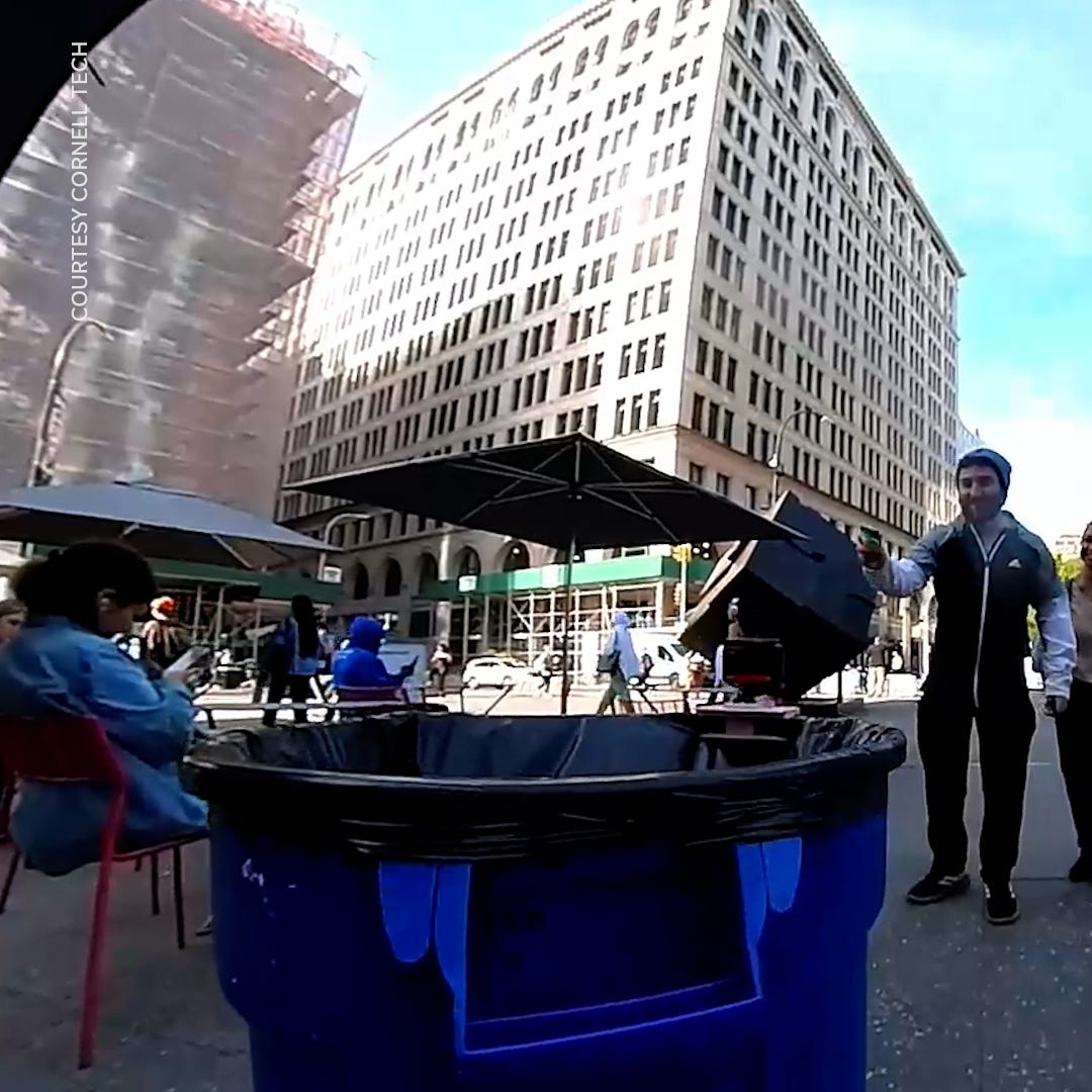 Cornell University researchers placed trash barrel robots in   New York City to see how people interact with the robots in public spaces.