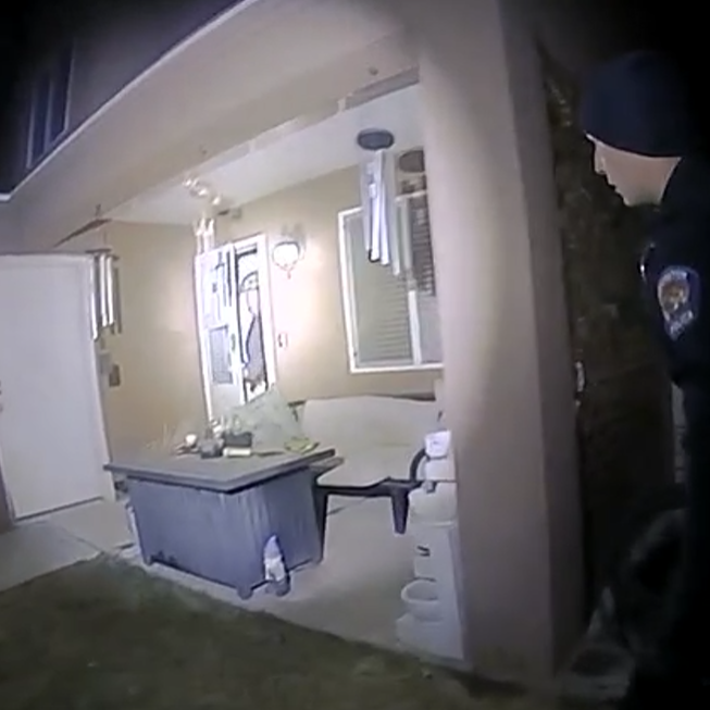 A still from body cam footage released by Farmington Police of the incident April 5,2023 in which Farmington Police officers, responding to a report of domestic violence, went to the wrong home. When Robert Dotson answered his door armed he was fatally shot by the officers.