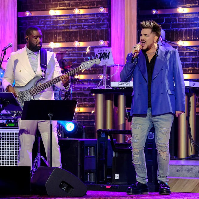 THAT'S MY JAM -- "Chloe Bailey & Adam Lambert vs. Halle Bailey & Simu Liu" -- Pictured: (l-r) Adam Blackstone and Adam Lambert -- (Photo by: Trae Patton/NBC)